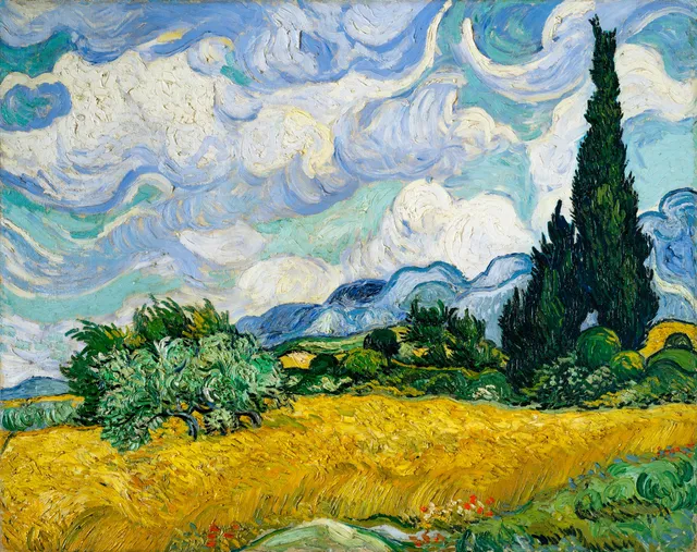 **Wheat Field with Cypresses (1889)**

Vincent van Gogh
[Source](https://www.rawpixel.com/image/537404/free-illustration-image-van-gogh-painting-vincent)