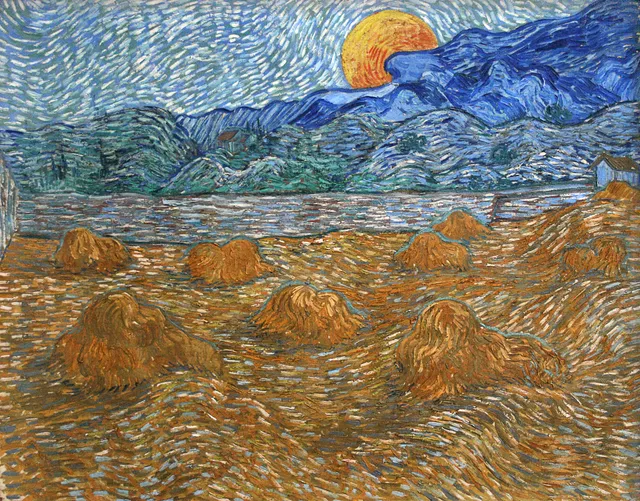 **Landscape with Wheat Sheaves and Rising Moon (1889)**

Vincent van Gogh
[Source](https://www.rawpixel.com/image/10184762/image-person-moon-art)