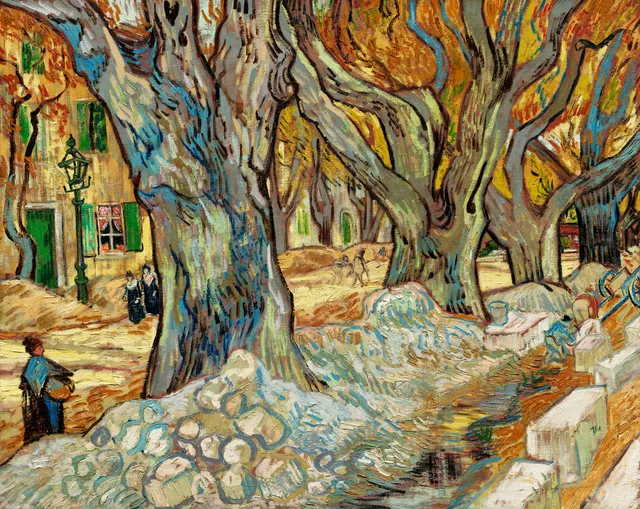 **The Large Plane Trees (Road Menders at Saint-Rémy) (1889)**

Vincent van Gogh
[Source](https://www.rawpixel.com/image/930528/the-large-plane-trees-van-gogh)