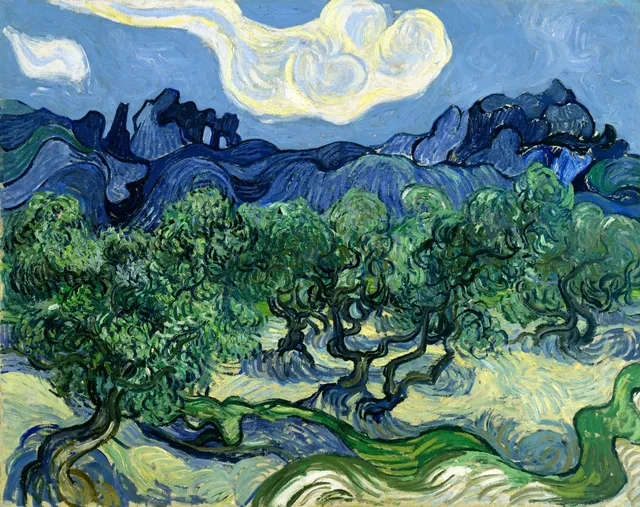 **Olive Trees with the Alpilles in the Background (1889)**

Vincent van Gogh
[Source](https://www.rawpixel.com/image/3864892/illustration-image-tree-art-vincent-van-gogh)
