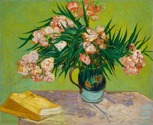 **Oleanders (1888)**

Vincent van Gogh
[Source](https://www.rawpixel.com/image/537401/free-illustration-image-van-gogh-still-life)