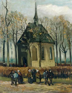 **Congregation Leaving the Reformed Church in Nuenen (1884)**

Vincent van Gogh
[Source](https://www.rawpixel.com/image/3868941/illustration-image-art-vincent-van-gogh-people)